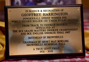 The plaque at Brownhills Memorial Hall 