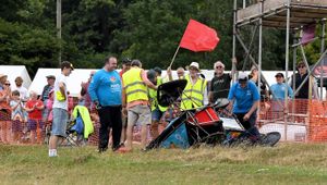 Going, going, gone! A competitor crashes near the crowd