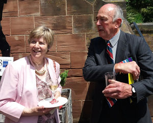 Mrs Sue Keen, whose grandfather Sergeant Tom Poole of Ironbridge was awarded an individual Croix de Guerre Avec Palme, chatting to Lieutenant Colonel John Marsham, president of the Bligny Officers' Club.