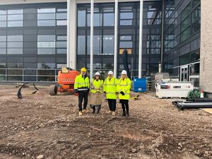 Pictured outside the Stoke-on-Trent and Staffordshire IoT: Carl Riding, Vice Principal NSCG; Leigh Ingham MP; Craig Hodgson, Principal & Chief Executive NSCG, Georgina Barnard, Vice Principal - IoT