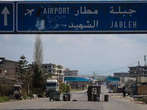 An abandoned makeshift checkpoint on the outskirts of Latakia in Syria’s coastal region