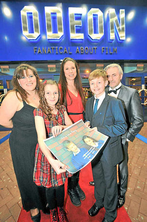 Members of the cast and crew from It's A Love Thing at its premiere at the Odeon in Telford. Claire Hickman, Hollie Thoupos, Sarah Whitehouse, Peter Overal, Andy Dodd