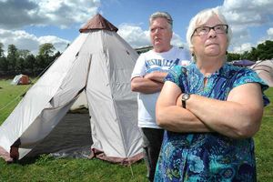 Campaigners Sue Bennett and Peter Barnes at the camp