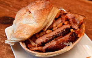 The Full English Pie which contains bacon, sausage, black pudding, beans, tomato, mushrooms and scrambled egg