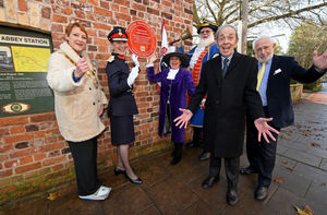 Unveiling of a red plaque at Abbey Station, Shrewsbury..