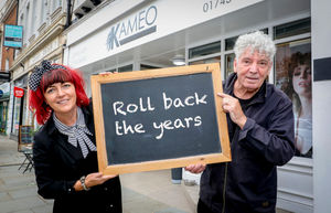 Jo Stephens and salon owner Phillip Minton. Picture: Mandy Jones