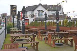 The outside area overlooks Molineux and is a popular spot on matchdays