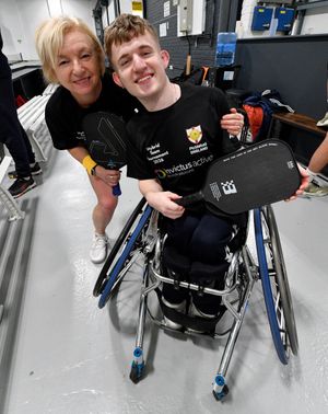 Sue Pennington and son Dan, who have been able to play together for the first time.