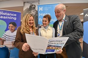 Petra Emmerson, centre, from MNA Media/Express & Star, with Halesowen College's Hayley Edwards and John Murray at the Black Country Chamber Expo event at Dunstall Park, Wolverhampton