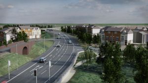 An artist's impression showing Doxey Road near Timberfield