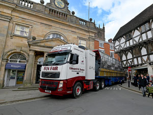 Supporting image for story: May Fair in full swing following spectacle of lorries squeezing through Ludlow streets for set up of rides