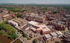 A bird's eye view of Shrewsbury's riverside in the town centre