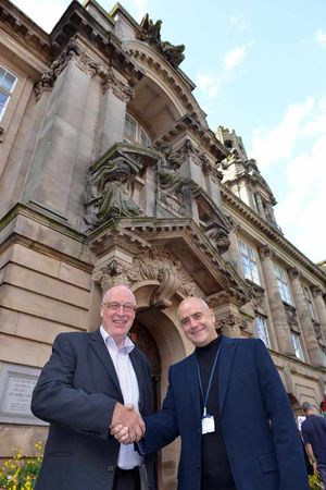 L to R: Labour leader Sean Coughlan and Cllr Chris Jones enter the council house.