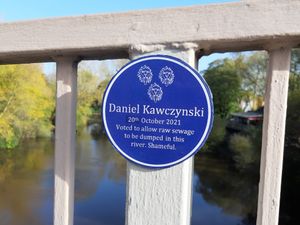 Supporting image for story: Blue plaques installed criticising Shrewsbury MP Daniel Kawczynski over raw sewage issue