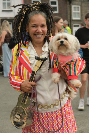 Sue Warren and her five year-old Chinese crested Powder-Puff dog Maya dressed colourfully for the occasion and won second place in the over 16’s best dressed pair category. Image by Andy Compton