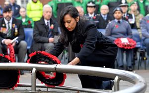 Dudley Labour MP, Sonia Kumar, places a wreath at the remembrance service in Dudley town centre