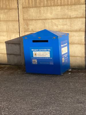 The weapons bin outside the gym in Brierley Hill