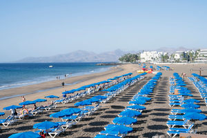 Puerto del Carmen beach in Lanzarote in the Canary Islands. (Photo by Jean-FranÃ§ois FORT / Hans Lucas / AFP via Getty Images)