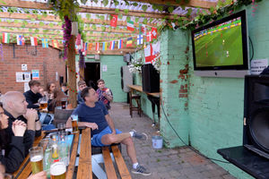 England fans at The Old Bush Inn, Albrighton 