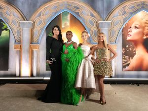 Supporting image for story: Original Wicked stars pose with Ariana Grande and Cynthia Erivo at LA premiere