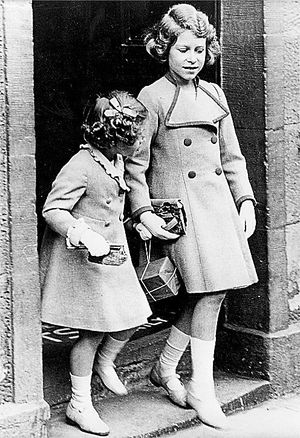 Princess Elizabeth and Princess Margaret on a shopping outing with the Duchess of York and the Countess of Strathmore
