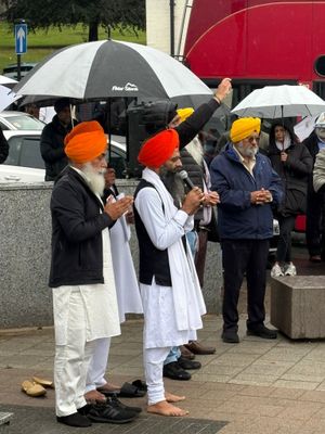 The demonstration started at the Lions of the Great War memorial