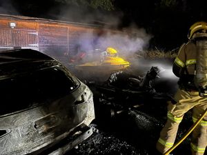 Fire crews dealing with one of the jet skis on fire. Photo: Shropshire Fire & Rescue Service