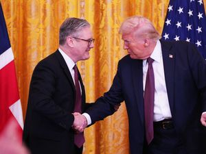 US President Donald Trump and Prime Minister Sir Keir Starmer hold a joint press conference in the East Room at the White House in Washington DC after their meeting in the Oval Office in February 2025