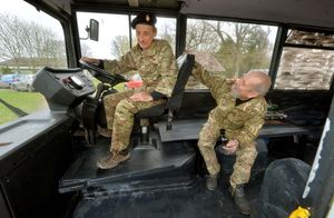 Ian Pierce and Tony Evans on their Lucky Man bus