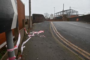 The scene of a fire yesterday, opposite the Robinson Brothers chemical plant. Phoenix Street, West Bromwich.