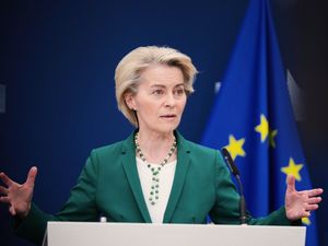 European Commission president Ursula von der Leyen addresses journalists during a media conference at EU headquarters in Brussels
