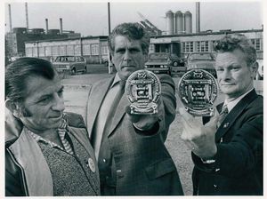 Dennis Turner with Ron Grew and Harry Bond at the steelworks.