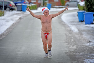 Andrew Grainger completed the mile-long run through Cheslyn Hay wearing only a Santa thong and Santa hat to raise money for the Trussell Trust