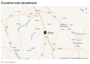 Map locating the Cumbria train derailment.