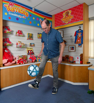 Barry is on the ball as he does some keepy-uppies with a smart ball 
