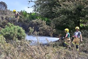 Damping down of a fire on grassland near Minsterley