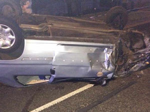 Supporting image for story: Car hits lamppost and ends up upside down in Walsall