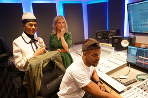 The Duchess watches on as a recording takes place in the studio