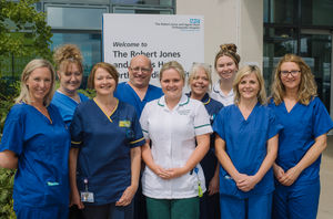 Celebrating the survey results are (from left) Sian Brook, Practice Education Facilitator – Theatres; Nicola Reddicliffe, Senior Radiographer; Sammy Joseph, Clinical Placement Facilitator; Russell Breeze, Educator Lead – Theatres; Sophie Roberts, Trauma & Orthopaedics (T&O) Occupational Therapist; Dawn Taylor, Clinical Placement Facilitator; Lauren Hughes, T&O Physiotherapist; Rebecca England, Practice Development Nurse – Theatres; and Jenny Llewellyn, Practice Development Nurse – Theatres.