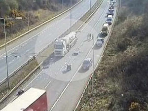 Supporting image for story: Pictures: M54 delays after lorry sheds load