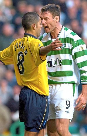 Face-to-face with Chris Sutton while playing for Kilmarnock