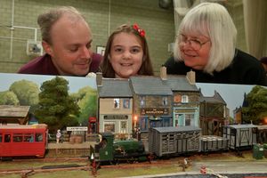 James, Lily 8 and Arline Wilson from Stafford enjoy the model set at Llanymynech