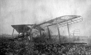 This picture from Dodwell's papers shows a crashed DH9 – he had many crashes, but there is no indication whether or not he was involved in this particular one.