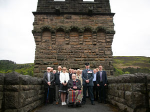 Veteran Tony Jessop, Flight Lieutenant Adrian “Ady” Hargreaves RAF and other members the public attended the Derwent Dam memorial.