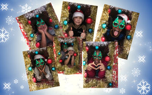 Young people from The Way Youth Zone posing for the festive photo booth