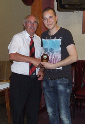Brian Lester presents Ben Woodall of Orton Vale - Secretary of the Year