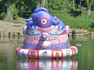 Supporting image for story: Huge inflatable psychedelic Argonaut takes up residence on lake at Walsall Arboretum 