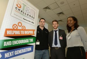 Andy Pashley, left, with Chris Thorley and Edith Kanyoka