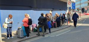 The line for the rail replacement bus service in Wolverhampton was building, with many frustrated at a lack of information