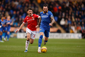 Tom O'Connor of Wrexham and Ryan Bowman of Shrewsbury Town (AMA)